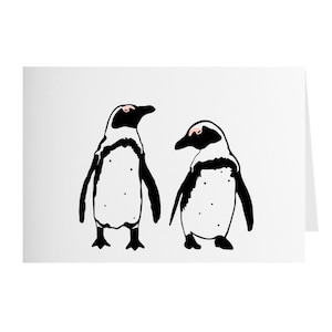 Tarjeta de felicitación del pingüino africano - individual o conjunto - en blanco en el interior
