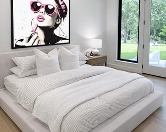 Arte digital de pared "Pretty in Power" / Arte de pared de chica a la moda / Retrato con gafas de sol rosas / Decoración femenina moderna / Descarga instantánea