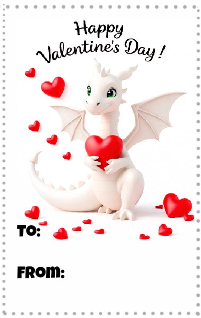 16 Cute Dragon Valentine Printable Cards | Kids Valentine Pass Along ...