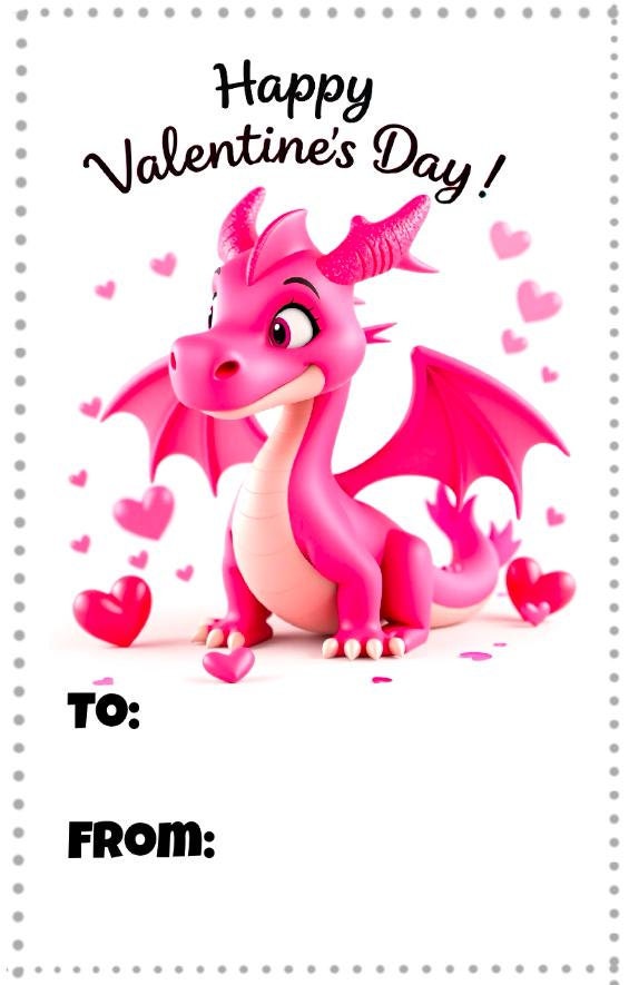 16 Cute Dragon Valentine Printable Cards | Kids Valentine Pass