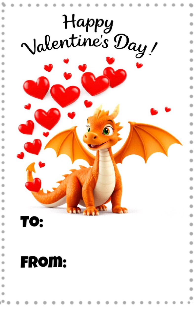 16 Cute Dragon Valentine Printable Cards | Kids Valentine Pass Along ...