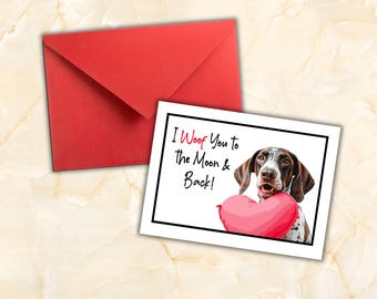 I Woof You to the Moon and Back Printable Dog Love Card | Cute Puppy Valentine or Love Greeting Card | Digital Download