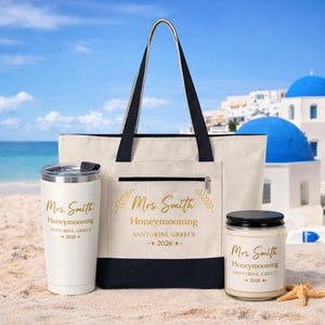 Set de regalo para la luna de miel de la novia / Paquete de regalo de boda personalizado / Caja de regalo para la novia / Regalo para la despedida de soltera / Artículos esenciales para la luna de miel / Regalo para la Sra.
