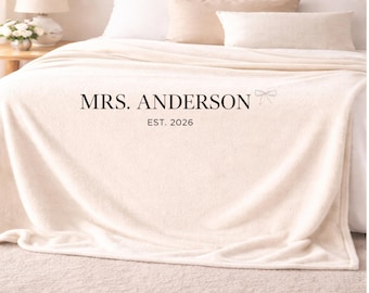 Manta con el apellido de la señora, regalo personalizado para la novia, manta de boda, regalo para la despedida de soltera, recuerdo para recién casados, manta personalizada