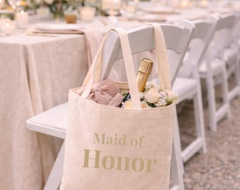 Personalized Canvas Tote Bag, Bridesmaid & Bride Gift, Custom Name Tote, Wedding Favor Bag, Bachelorette Tote, Natural Cotton Tote