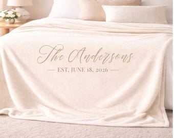 Manta de boda personalizada con apellidos, manta con apellidos, manta personalizada con fecha de boda, regalo para recién casados, manta con nombre familiar