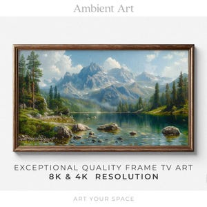 TV Art | Rustic Mountain Lake Landscape Vintage  Oil Painting | Artwork for Samsung The Frame, HISENSE Canvas, TCL NXTFrame, 4K, 8K | T14