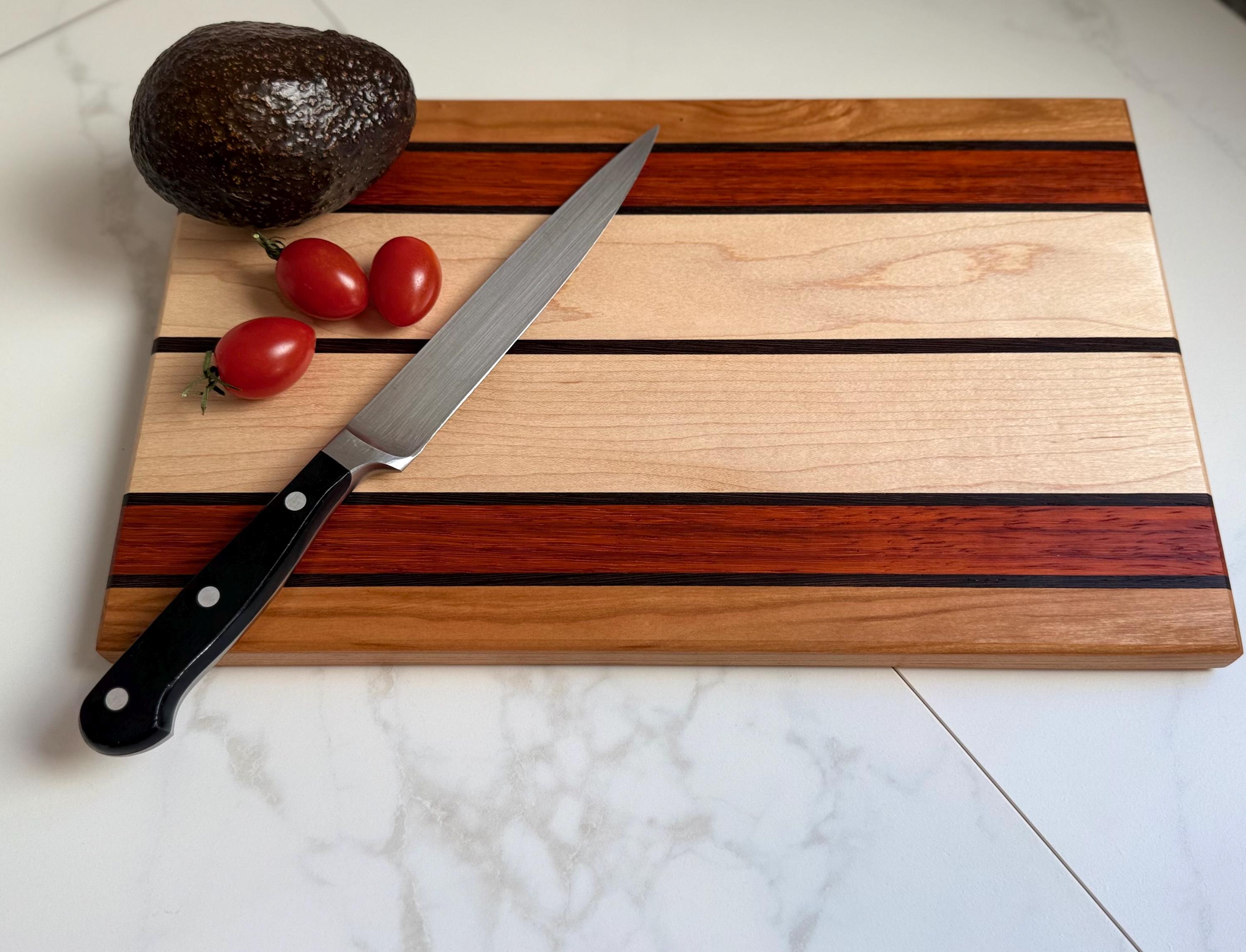Handmade Cherry, Padauk, Wenge and Maple Cutting board, Charcuterie board