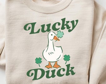 ラッキーダック セントパトリックデー 幼児用スウェットシャツ、アイリッシュデー キッズシャツ、かわいいセントパディーズデー キッズスウェットシャツ、セントパトリックデー ラッキーシャツ