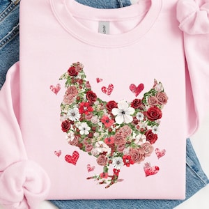 Floral Chicken Valentine Sweatshirt, Valentines Day Chicken Shirt, Cute Chicken Gift, Chicken Lover Gift, Farm Life Valentine Gift