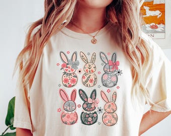 Floral Bunny Shirt, Happy Easter Bunnies Shirt, Bunny Shirt, Easter Bunny Shirt, Cute Easter Shirt, Cute Bunny Shirt, Easter Vintage Shirt