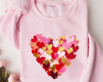 Sweat coeur Saint-Valentin, pull coeur coup de pinceau, jolie chemise coeur, sweat-shirt amour, chemise Saint-Valentin, chemise fille Saint-Valentin