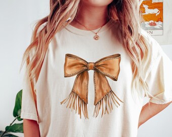 Western Coquette Bow Shirt, Cowgirl Sweatshirt, Country T-shirt, Cute Women's Shirt, Western Graphic Shirt, Trendy Sweater, Coquette Bow Tee