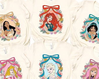 Shirt Disney Princess Squad, T-shirt Assepoester Elsa Ariel Belle Tiana Aurora, T-shirt Coquette Bows, Disneyland-gezinsreis, Wdw-tour