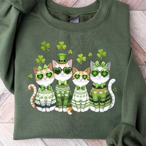 Cats Patricks Day Sweatshirt, Funny Cats Shirt, Cat Mom Shirt, Patricks Day Shirt, Shamrock Cats Shirt, St Patty&#39;s Day, Gift For Cat Lover