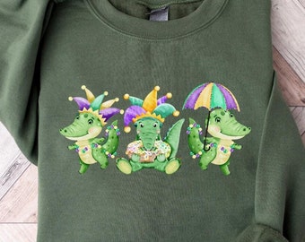 Karneval Alligator Sweatshirt, Karneval Karneval Shirt, süßes Tier Pullover, Louisiana Festival Sweatshirt, New Orleans Trip Shirt