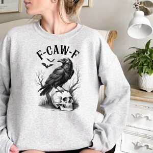F-Caw-F rolig kråka-tröja, svart kråka månbelyst korp unisex-t-shirt, rolig fräck korpälskare-gåva, höststil, naturinspirerad, korp-t-shirt bild 5