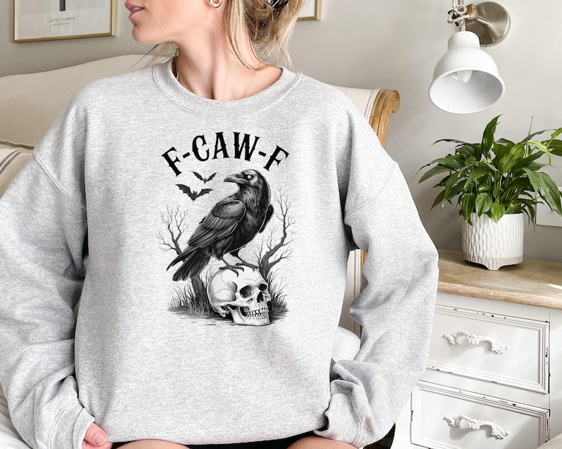 F-Caw-F rolig kråka-tröja, svart kråka månbelyst korp unisex-t-shirt, rolig fräck korpälskare-gåva, höststil, naturinspirerad, korp-t-shirt bild 5