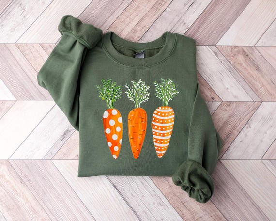 Easter Carrots Sweatshirt, Cute Easter Crewneck, Easter Tee, Rabbit Easter Shirt, Happy Easter Day Gift, Cottagecore Easter Tee
