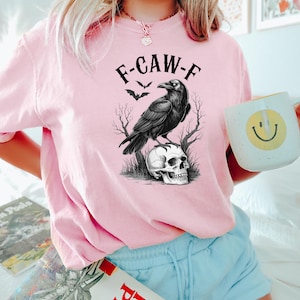 F-Caw-F rolig kråka-tröja, svart kråka månbelyst korp unisex-t-shirt, rolig fräck korpälskare-gåva, höststil, naturinspirerad, korp-t-shirt bild 4