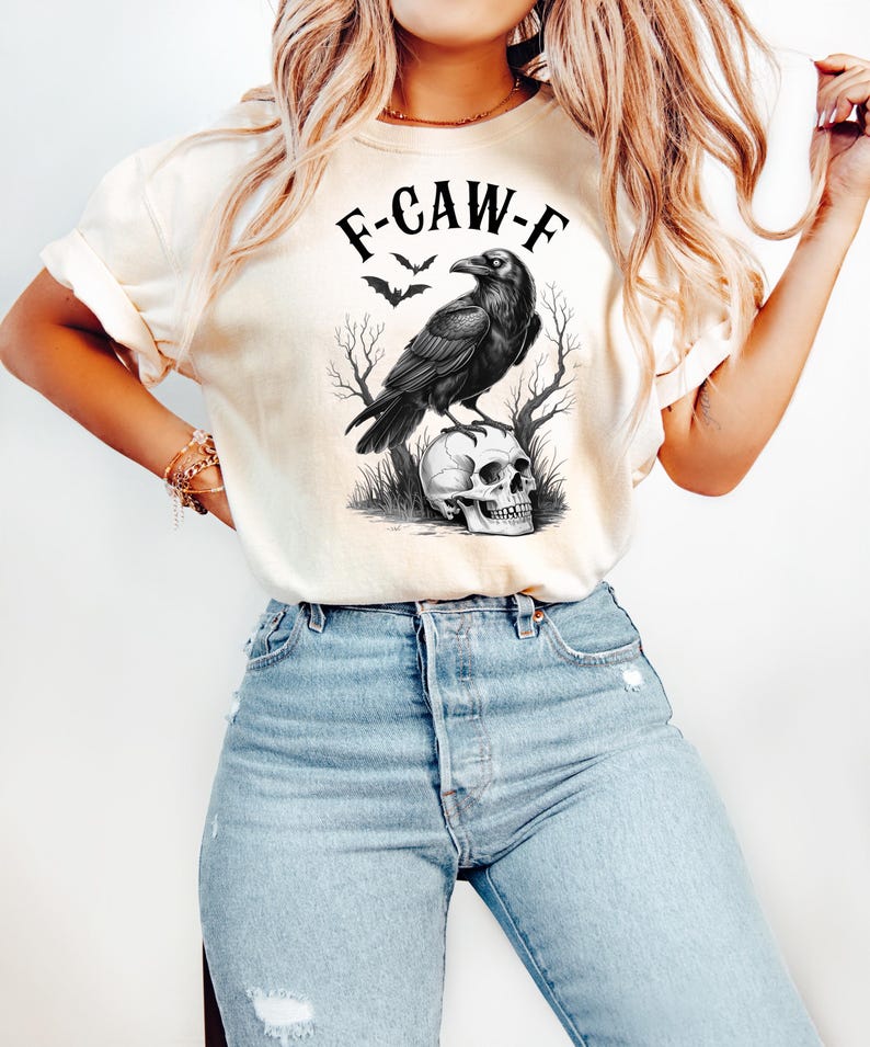 F-Caw-F rolig kråka-tröja, svart kråka månbelyst korp unisex-t-shirt, rolig fräck korpälskare-gåva, höststil, naturinspirerad, korp-t-shirt bild 2
