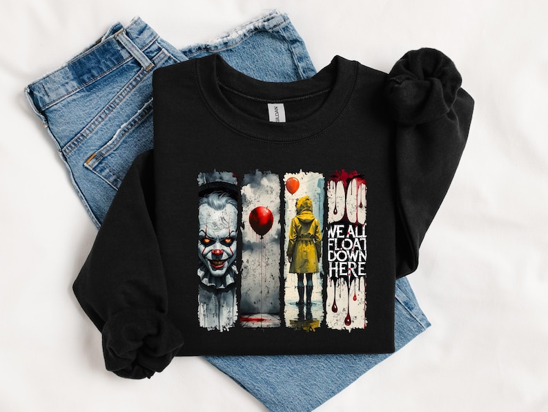 Horror Clown Sweatshirt: "We All Float Here" Halloween Sweater, Halloween Movie Sweatshirt, Halloween Gift, Halloween Crewneck image 5