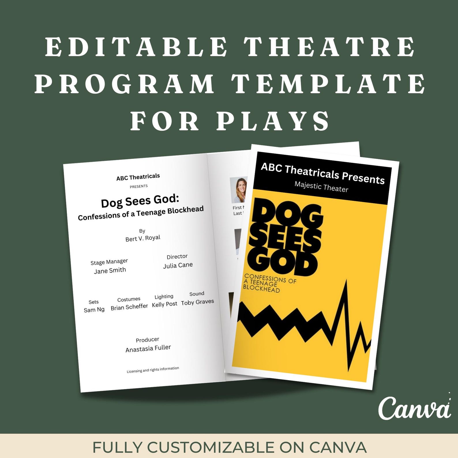 Editable Theatre Program Template for Plays Canva Stage Production