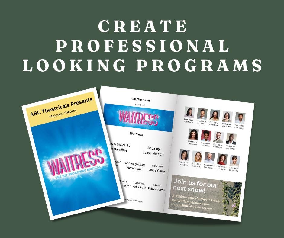Editable Theatre Program Template for Musicals | Canva Stage Production ...