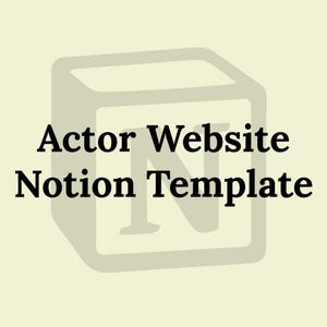 May include: A light beige graphic with the text "Actor Website Notion Template" in black. The text is centered over a light beige cube with a stylized "N" inside. The background is a solid light beige colour.