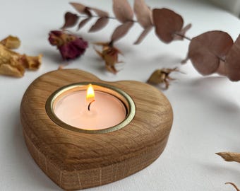 Solid Oak Heart Tealight Holder, Curvy Wood Candle Decoration