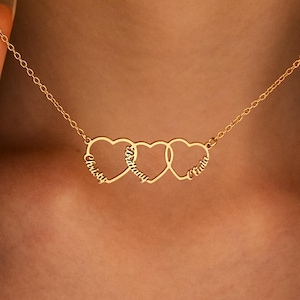 Family Name Necklace with Heart, Kids Name Necklace for Mom, Multi Heart Necklace, Best Friend Gift, Personalized Name Necklace Gift for Her