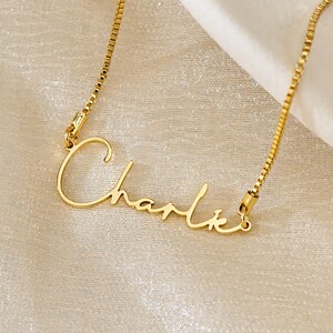Minimalist Name Necklace with Box Chain, Custom Gold Necklace with Name, Personalized Necklace for Women, Anniversary Gift, Christmas Gift
