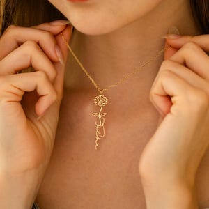 Collier personnalisé avec fleur de naissance, collier prénom personnalisé avec fleur de naissance, bijoux prénom délicats, collier mère, cadeau d'anniversaire pour elle