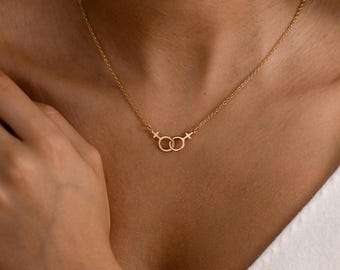 Minimalistische Lesben-Halskette, Halskette mit ineinandergreifendem Doppel-Venus-Symbol, LGBTQ-Pride-Schmuck, Regenbogen-Halskette, Geburtstagsgeschenk für Sie