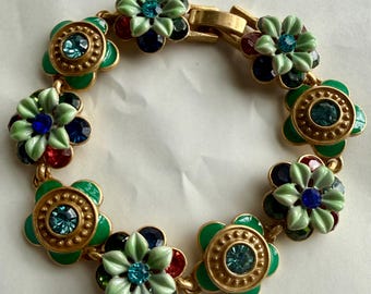 Bracciale vintage squisito con fiore 3D colorato ed elegante smalto a goccia