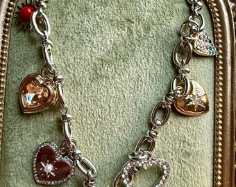 Punk Hip-Hop Chunky Chain Necklace with Heart Charms