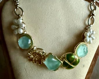 Y2K flower & stone Choker Necklace