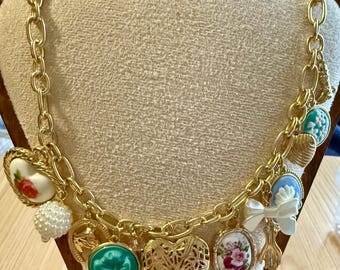 Handmade Floral Heart Locket Charm Necklace