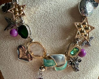 Vintage Hand-Painted Enamel Bull Head & Bee Pendant Necklace