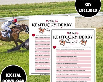 Kentucky Derby Trivia Game - Printable Party Activity - Derby Quiz with Answer Key - Instant Download