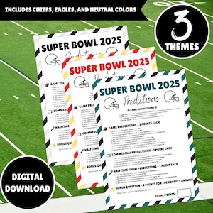 Juego de predicciones del Super Bowl - Juego de fiesta del Super Bowl imprimible - Descarga instantánea