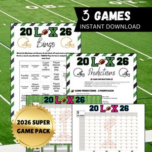 2026 Super Big Bowl Game Party Pack – Football Bingo, Predictions, Squares (Instant Download)
