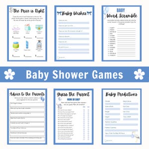 Blue Baby Shower Game Bundle - Boy Baby Shower Printable Games - Half page and Full Page Baby Shower Games