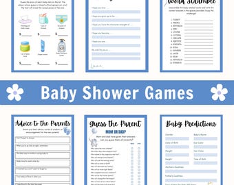 Blue Baby Shower Game Bundle – Printable Boy Games (Half & Full Page)