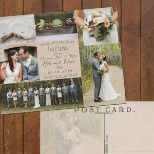 Wedding Thank You Cards or Magnets rustic collage 6 photos postcard option image 1