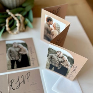 Custom Wedding Invitation Suite Minimalist Natural Wedding Invitation with Photos Arch Photo Tear Off RSVP Cards 249 image 3