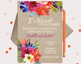 Adoption Party Invitations - Printable announcements - summer floral