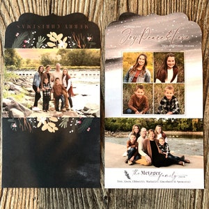 Negro Tri Fold Navidad ·  Tarjetas navideñas de corte boutique dobladas 5x7 · incluir más de 6 fotos · Personaliza los colores y las fotos