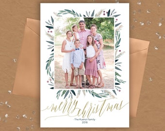 Greenery Christmas Cards · Gold  & Green Merry Christmas Cards · Modern light Holiday Cards