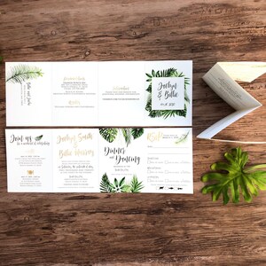 Destination Wedding Invitations Tropical Paradise Wedding Invites Folded, Custom Designed, All in One Wedding Invitation 236 image 2